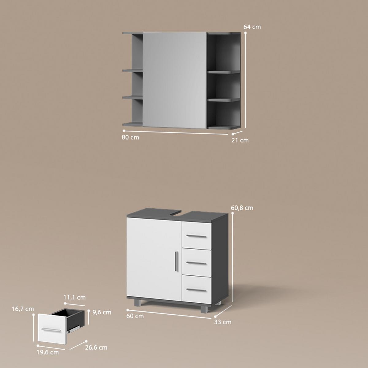 BADMÖBEL-SET Eisak Anthrazit 2 Teile - Anthrazit, Holzwerkstoff (60/60/33cm) - Livinity®