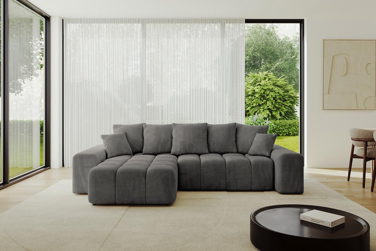 ECKSOFA Ottomane links ENIL-L 297x189x68 Dunkelgrau Velours - Anthrazit, Holzwerkstoff/Kunststoff (297/189cm) - ALTDECOR