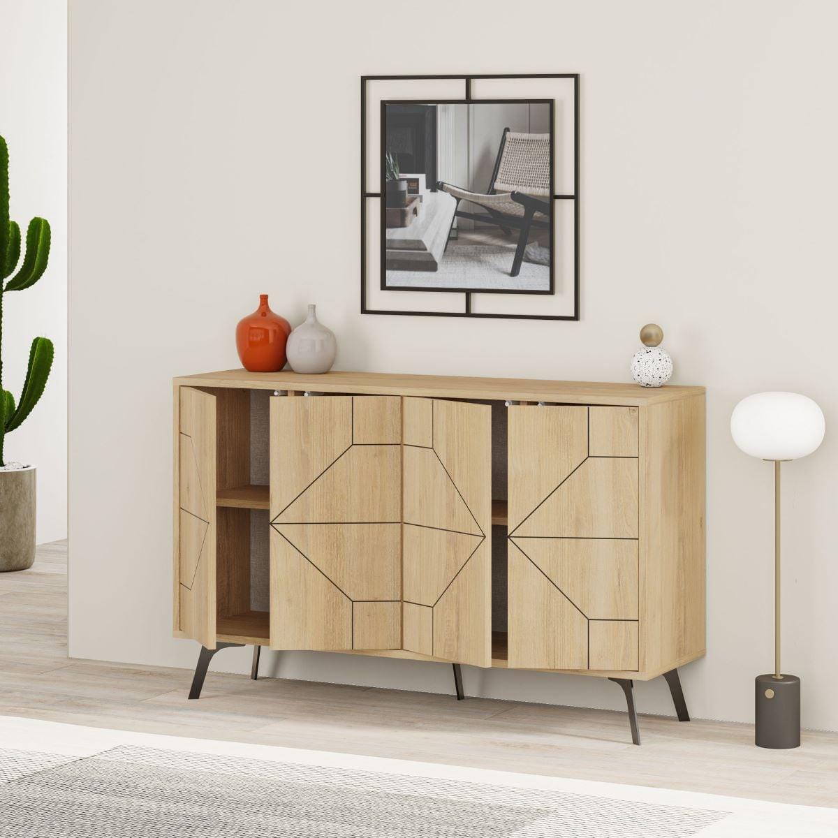 SIDEBOARD mit 4 Türen und dekorierten Türen L123 cm - Dune - Eichefarben, Holzwerkstoff (35/62.4/16cm) - Calicosy