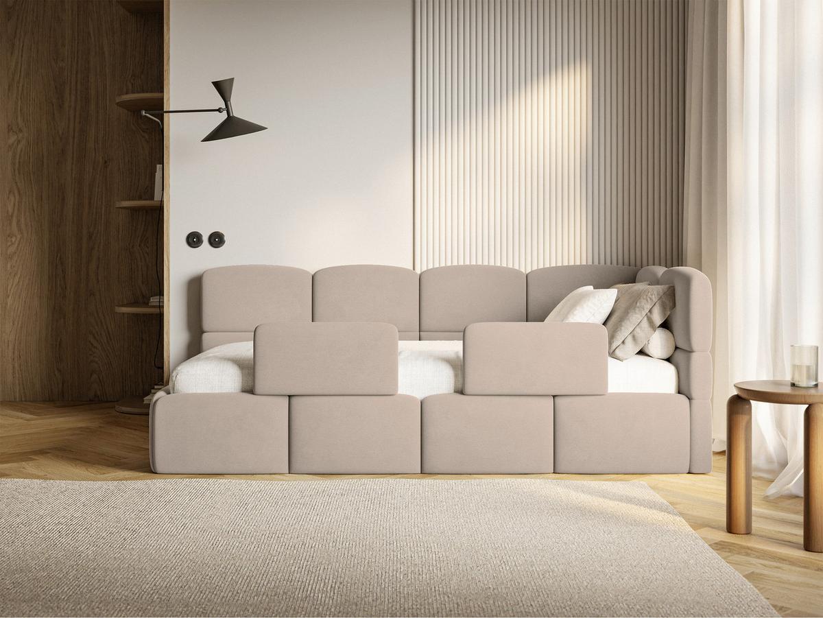 KINDERBETT Cloudy Beige 90x200 cm, Rausfallschutz, Kopfteil rechts, Samt - Beige/Schwarz, Kunststoff/Textil (90/200cm) - Selsey