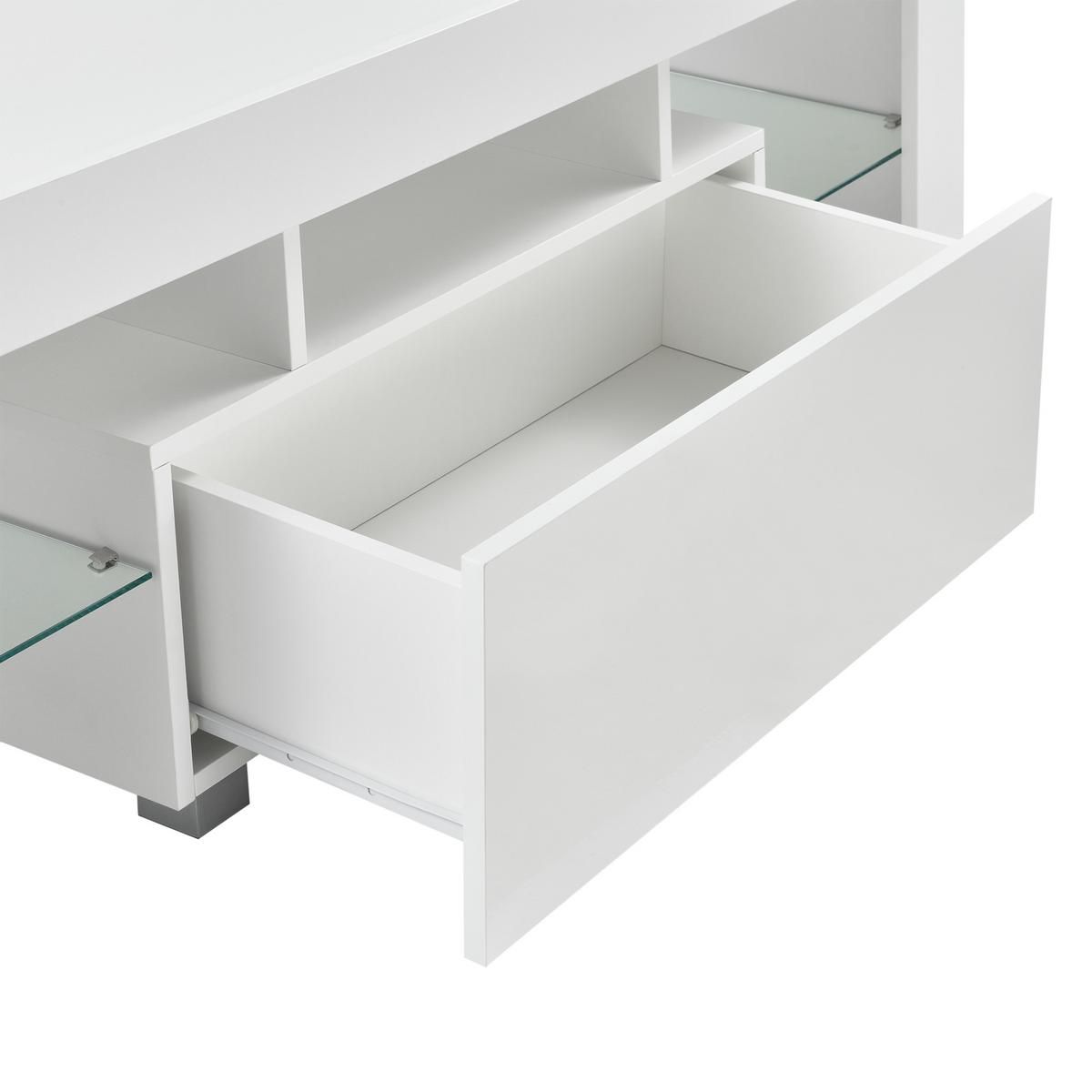 TV-ELEMENT Grimsey - Weiß Hochglanz, Glas/Holzwerkstoff (130/45/35cm) - [en.casa]