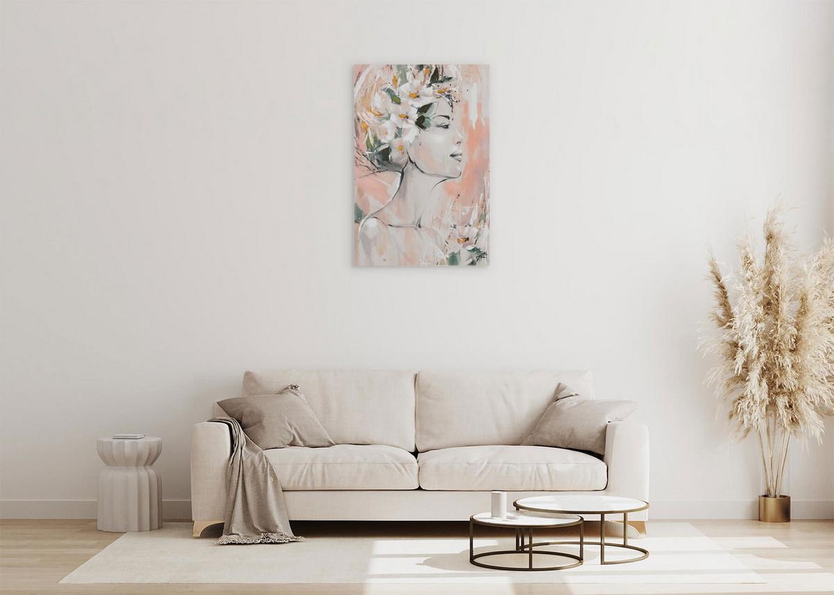 ACRYLBILD HANDGEMALT 60/90 cm - Pink/Beige, Holz/Textil (60/90cm) - KUNSTLOFT