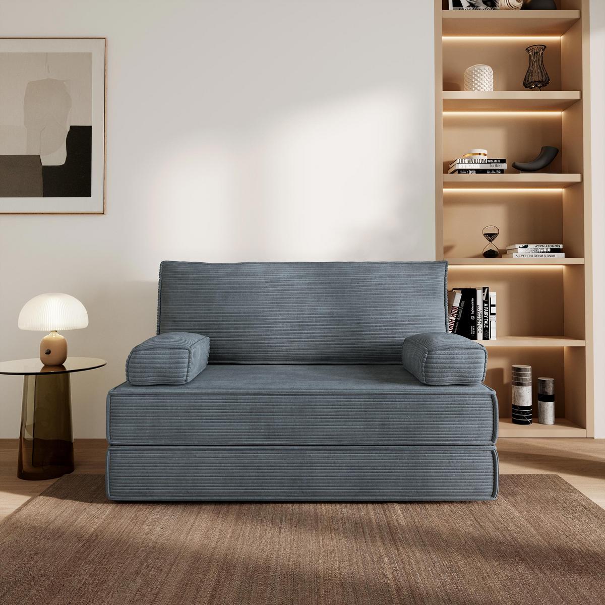 BETTSOFA LADIA aus Schaumstoff Kordstoff Grau Schlaffunktion - Grau, Textil (140/86/60cm) - MASSENO