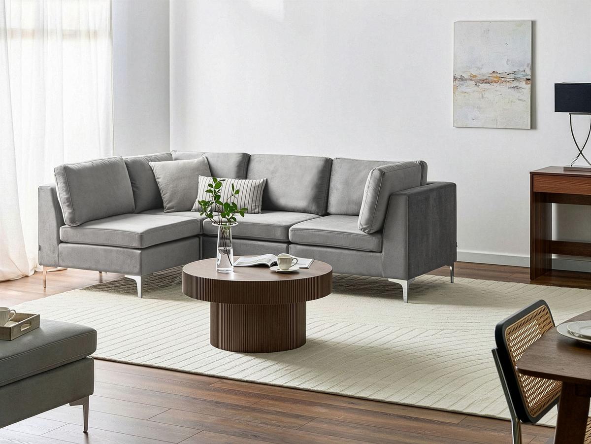 ECKSOFA Modul 4-Sitzer rechtsseitig Grau Samtstoff Evja - Dunkelgrau, Textil (235/150cm) - Beliani