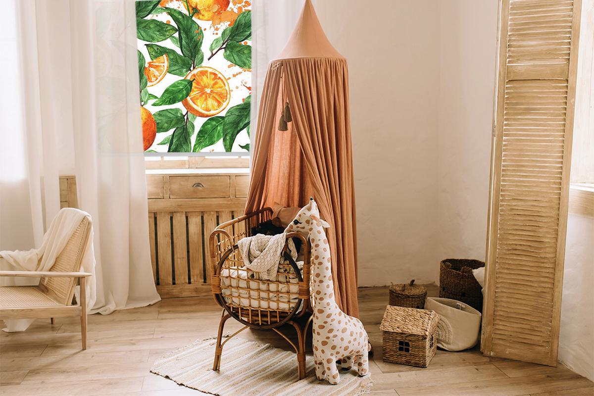 INNENROLLO - Fensterrollo - Rollo - 150x140 cm - Orangen und Blätter - Orange, Kunststoff (150/140/0.5cm) - TULUP
