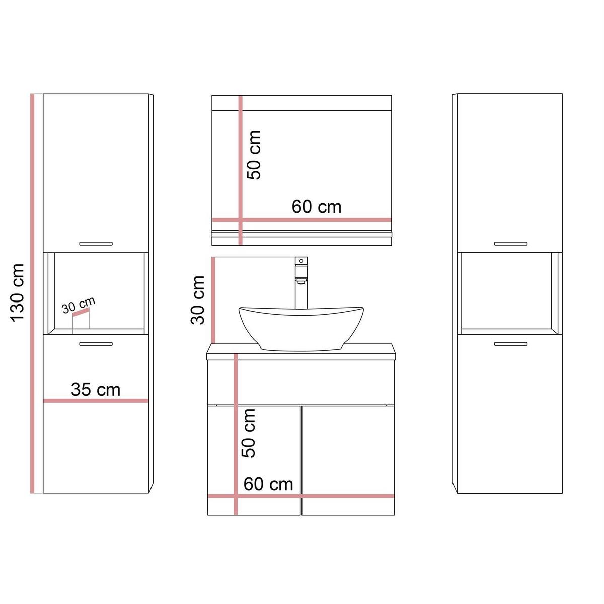 BADMÖBEL-SET LUMIRE LOFT IV Wotan Eiche mit Spiegel - Braun, Holzwerkstoff (60/52/46cm) - Lookway