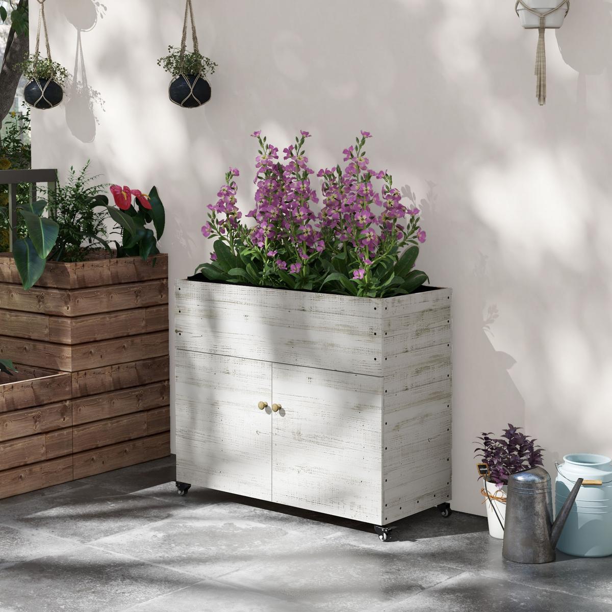 HOCHBEET, Weiß, Tannenholz - Weiß, Holz (50/95/110cm) - Outsunny
