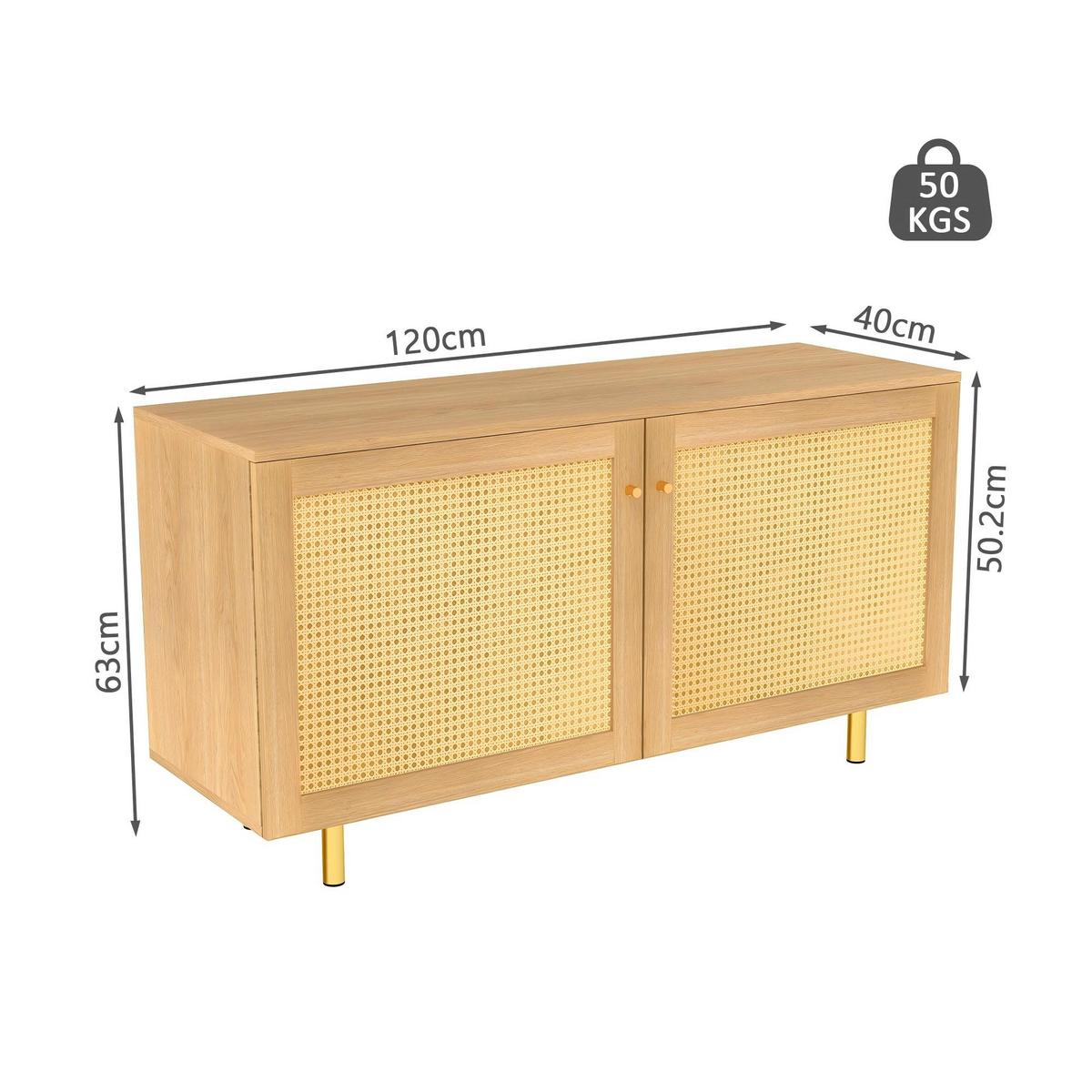 SIDEBOARD rattan naturholz 120cm 2 türen - Naturfarben, Holzwerkstoff (120/63/40cm) - Urban Meuble