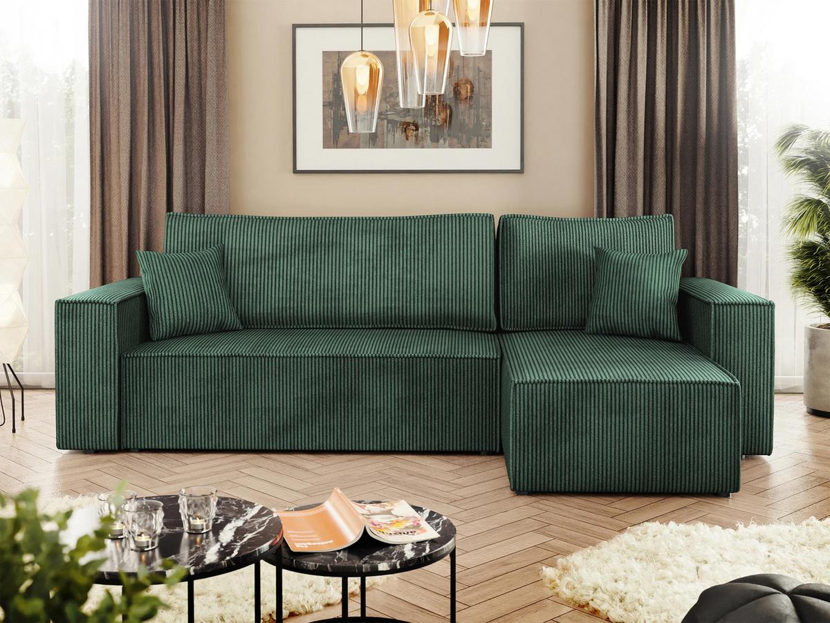 ECKSOFA Karl Cord - Schwarz/Grün, Holz/Kunststoff (244/145cm) - MIRJAN24