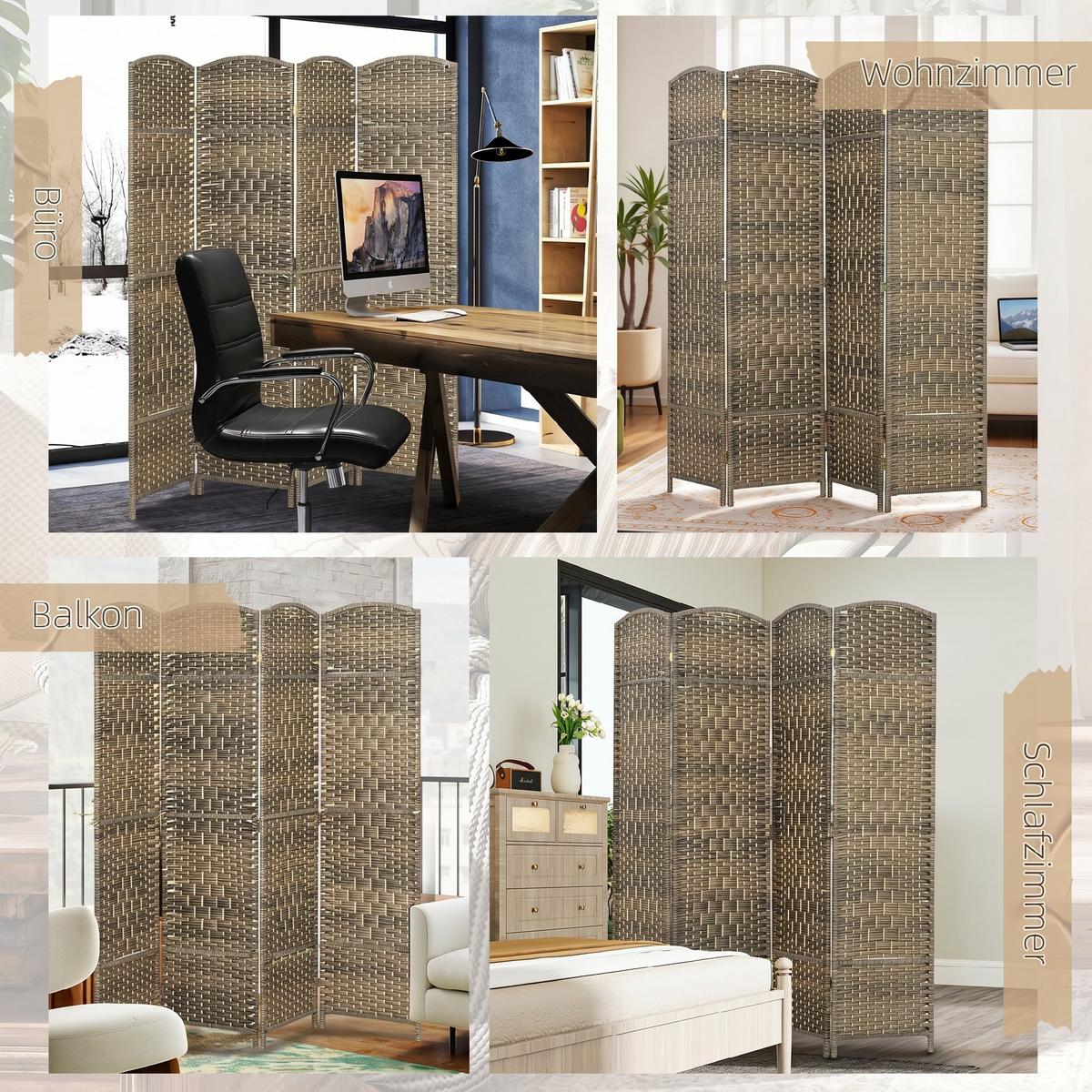 PARAVENT Polypropylen Kiefernholz Bräune - Dunkelbraun, Holz (1.7/180cm) - HOMCOM