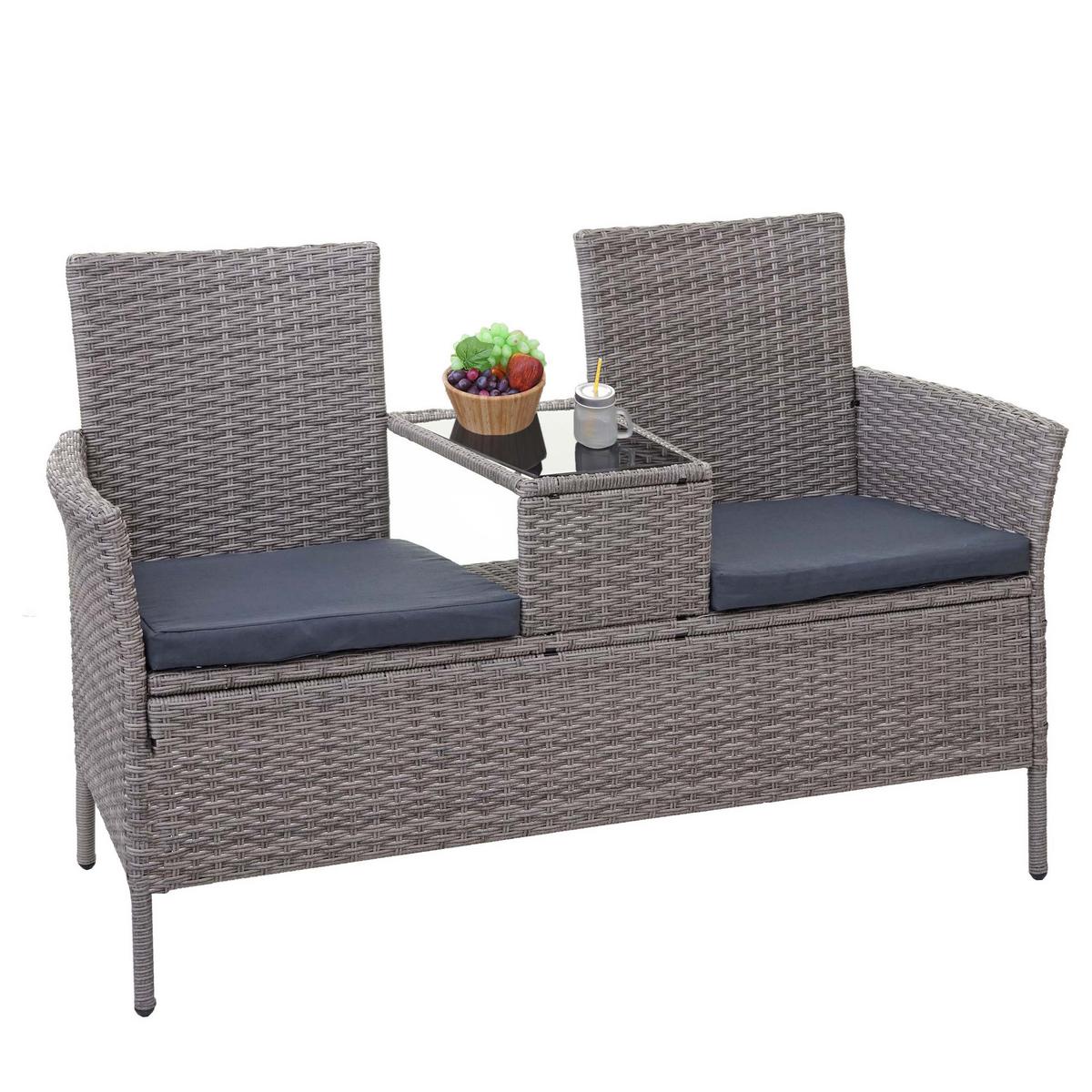 POLY-RATTAN SITZBANK Hellgrau, Grau - Hellgrau/Grau, Kunststoff (132/84/55cm) - MCW