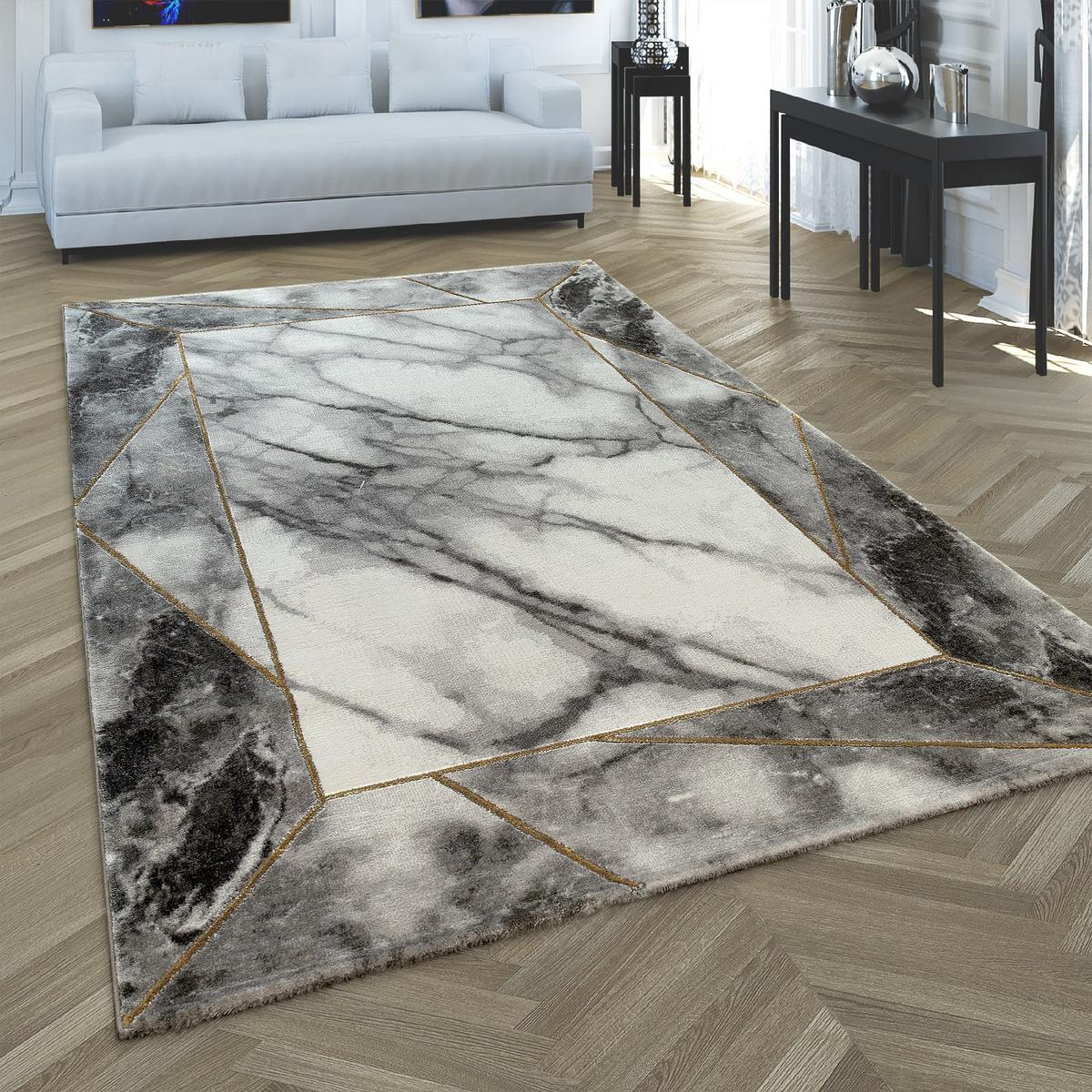 KURZFLORTEPPICH, in Marmoroptik, aus Polyproylen, Florhöhe 12 mm, Gold, 80 x 150 cm - Goldfarben, Textil (150/80cm) - KADIMA DESIGN
