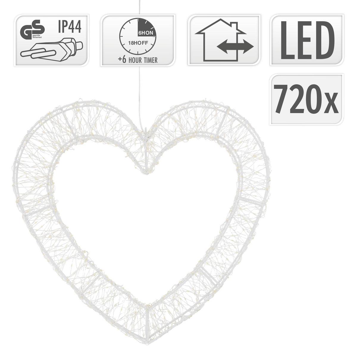 LED DEKO HERZ Weihnachten 720 LED Warmweiß Weihnachtsdeko 49,5x46 cm Innen/Außen - Weiß, Kunststoff (49.5/46/5.5cm) - ECD-Germany
