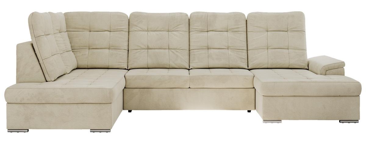 WOHNLANDSCHAFT MADRITO U - Beige Velorus - Links - Beige/Silberfarben, Textil/Metall (204/89/323cm) - MKS