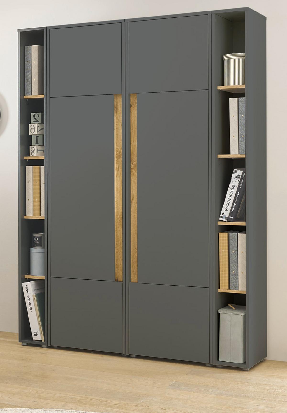 AKTENSCHRANK Set 4-teilig grau matt, Eiche Wotan 140 x 200 cm, Schrank-Regal-Kombination mit 20 Fächern - Eiche Wotan/Schwarz, Holzwerkstoff/Kunststoff (140/200/40cm) - Furn.Design