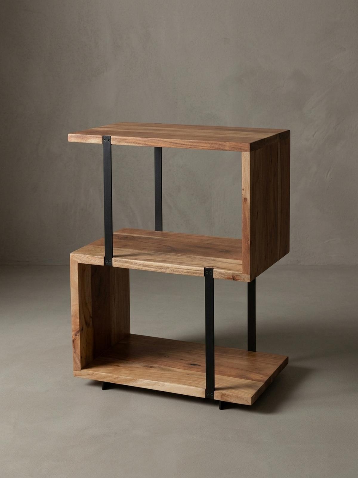 BEISTELLTISCH – Massivholz Edelstahl S-Form modern - Beige/Schwarz, Holz (30/45/60cm) - KADIMA DESIGN
