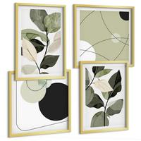 BILDER SET 4er Set - 50x50 cm & 40x60 cm Goldrahmen - Abstrakte Darstellung gemalter Blätter - Goldfarben, Kunststoff (50/50cm) - TULUP