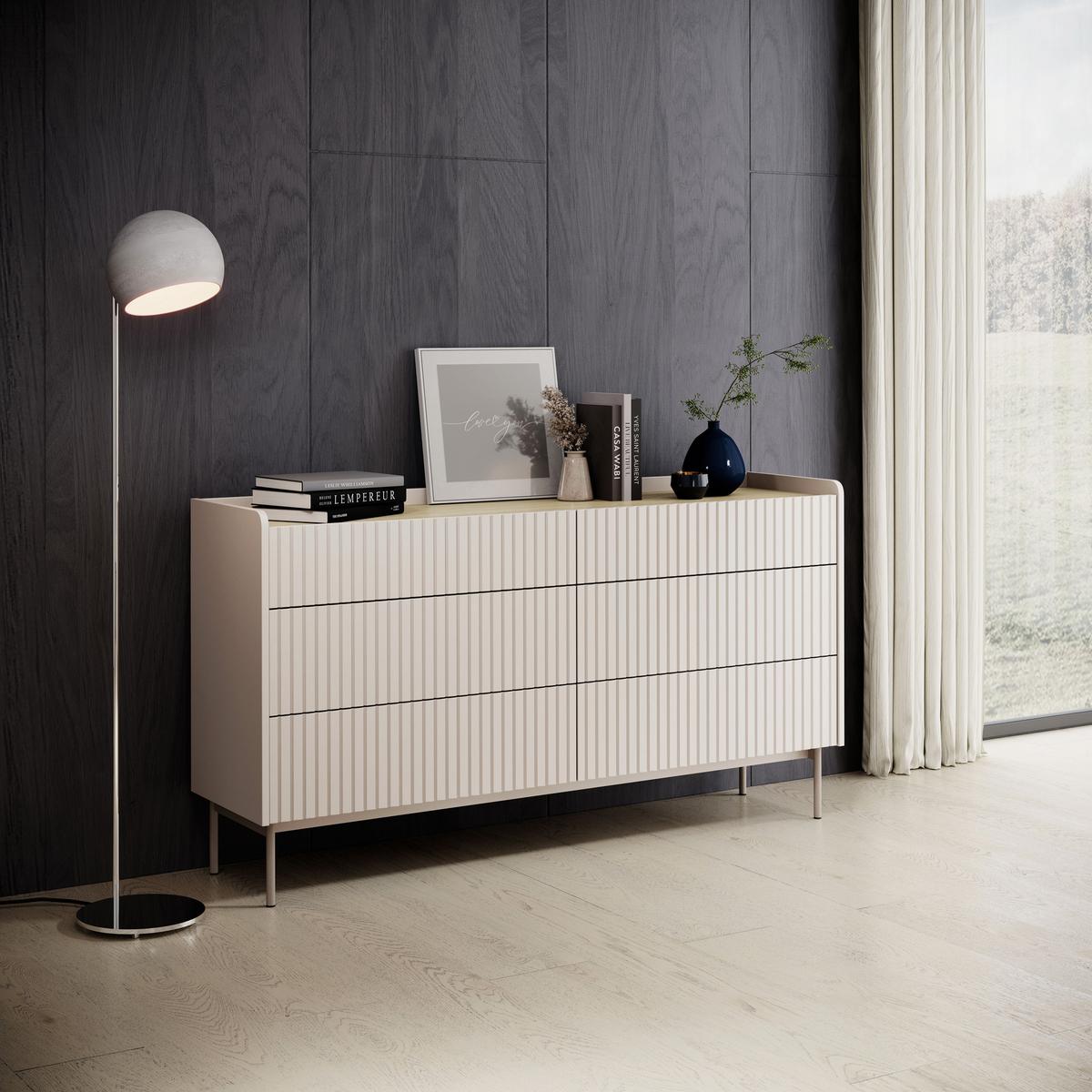 KOMMODE Nolle in Beige & Scandi Eiche 153/82/38 cm - Sandfarben/Beige, Holzwerkstoff/Metall (153/82.2/38cm) - WFL GROUP
