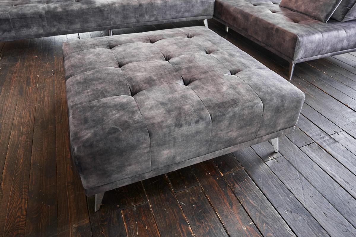 SOFA MIT HOCKER WIOLO Anthrazit Velvet - Anthrazit/Silberfarben, Textil/Metall (240/80/110cm) - KAWOLA