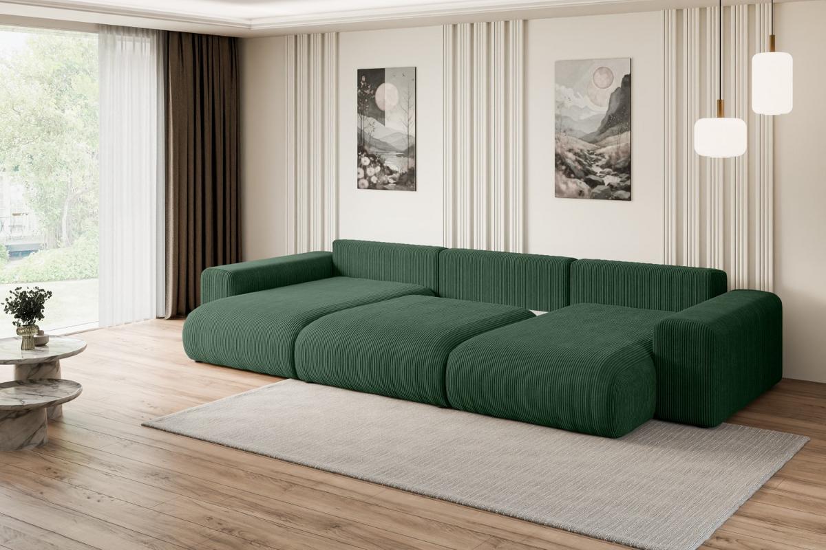 WOHNLANDSCHAFT mit Schlaffunktion ESKAR-U -364x176x72cm Grün Cord - Schwarz/Grün, Holzwerkstoff/Kunststoff (364/72/176cm) - ALTDECOR