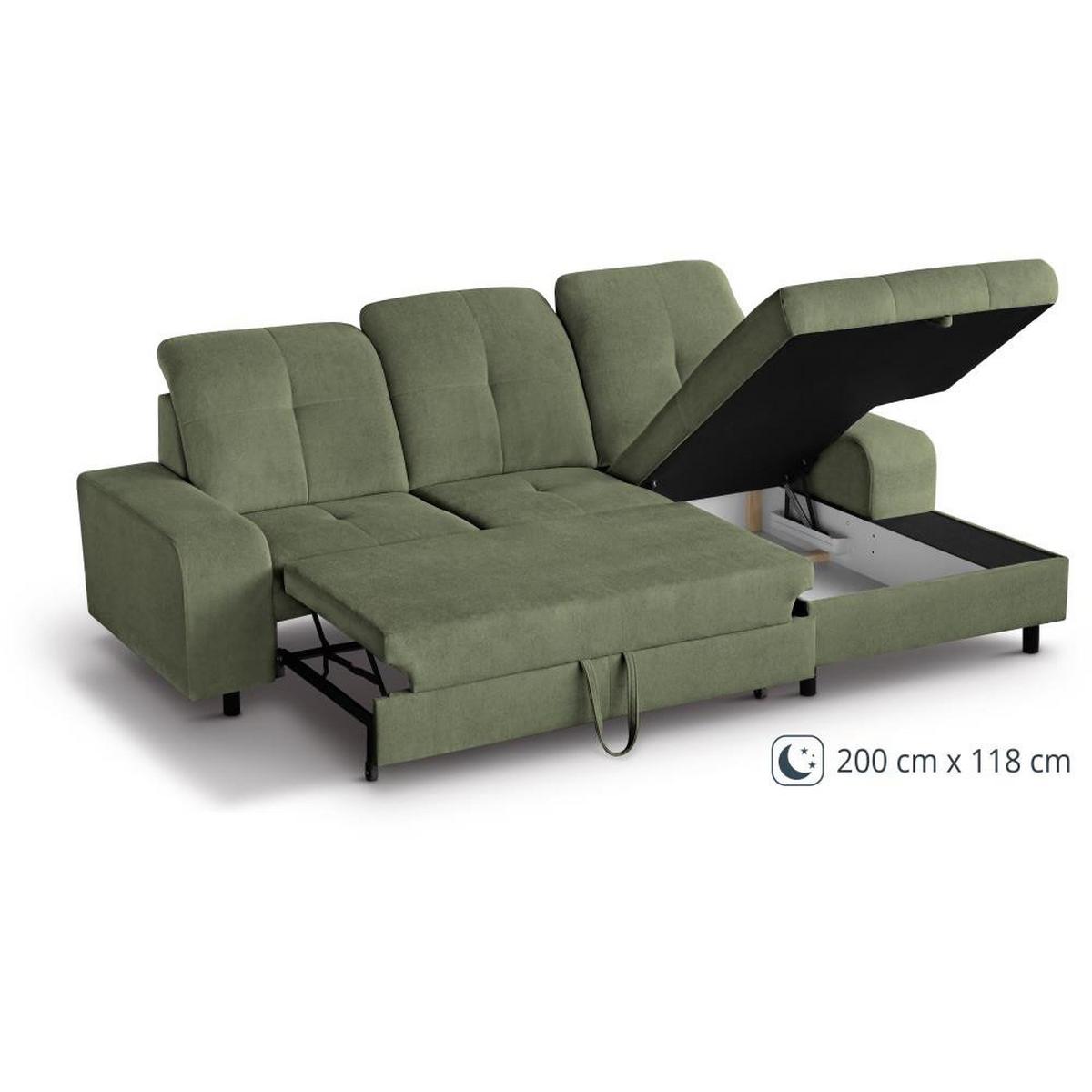 ECKSCHLAFSOFA Leon L Grün - Schwarz/Grün, Kunststoff/Textil (255/120cm) - Beautysofa