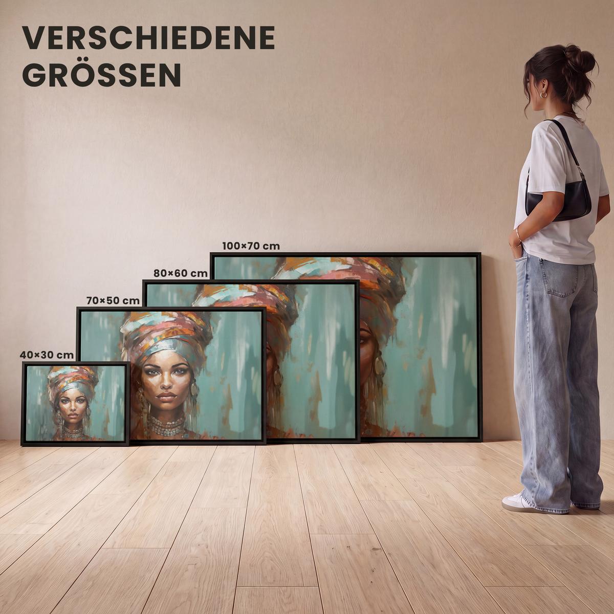 LEINWAND Bilder mit Rahmen - Frau - Kunst - Schmuck - Porträt - 40x30 - Blaugrau, Textil (40/30cm) - MuchoWow