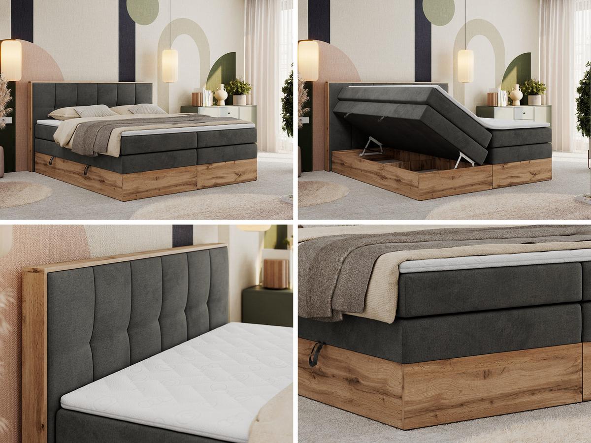 BOXSPRINGBETT ALBERO 1 KING 160/200 Dunkelgrau Velvet - H4 - Dunkelgrau, Holz/Textil (160/200cm) - MKS