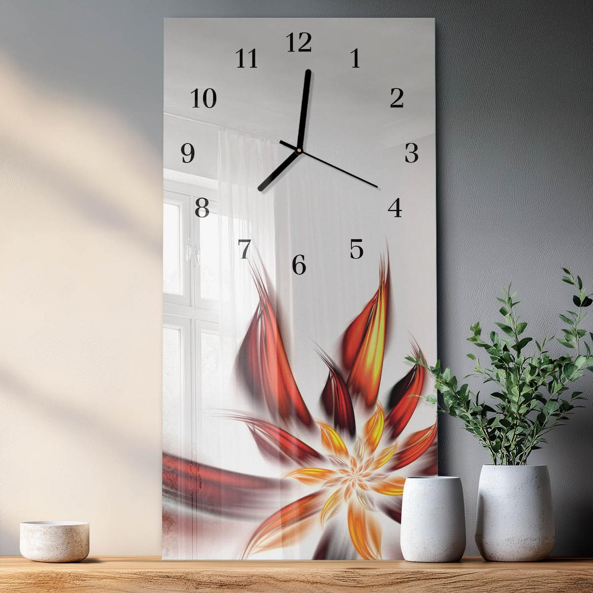 WANDUHR aus Glas 30x60 cm - Blume - Multicolor, Glas (30/60/0.4cm) - TULUP