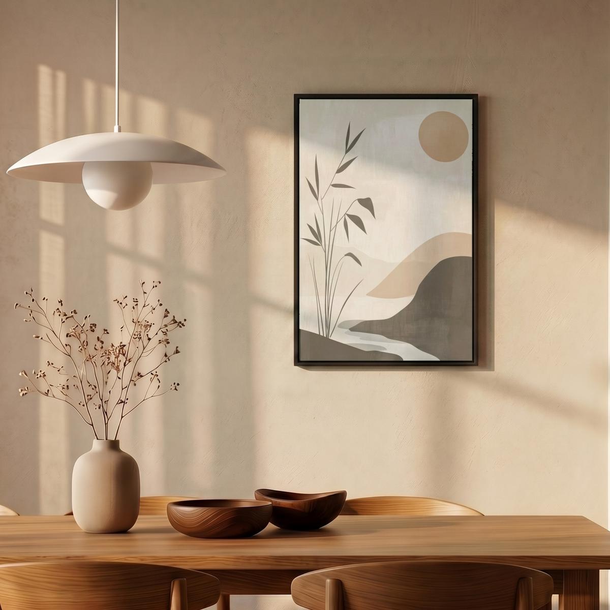 LEINWAND Bilder mit Rahmen - Japandi - Landschaft - Beige - 40x60 - Cognac, Textil (40/60cm) - MuchoWow