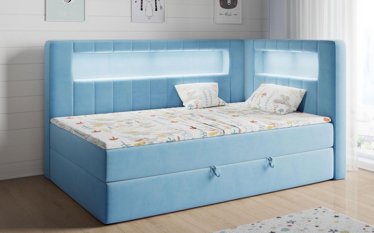 BOXSPRINGBETT JUNIOR GOLD 3 90/200 Blau - rechte Seite - Blau, Holz/Textil (90/200cm) - MKS