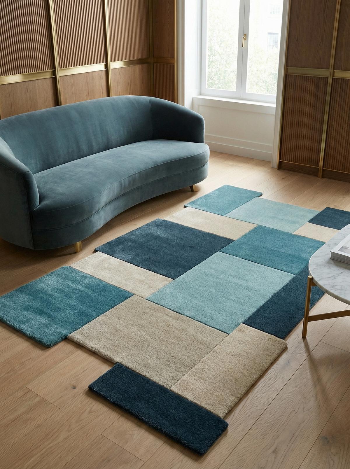 WOLLTEPPICH HALLEIN, geometrisch, Türkis, 150 x 240 cm - Blau, Textil (150/240cm) - KADIMA DESIGN