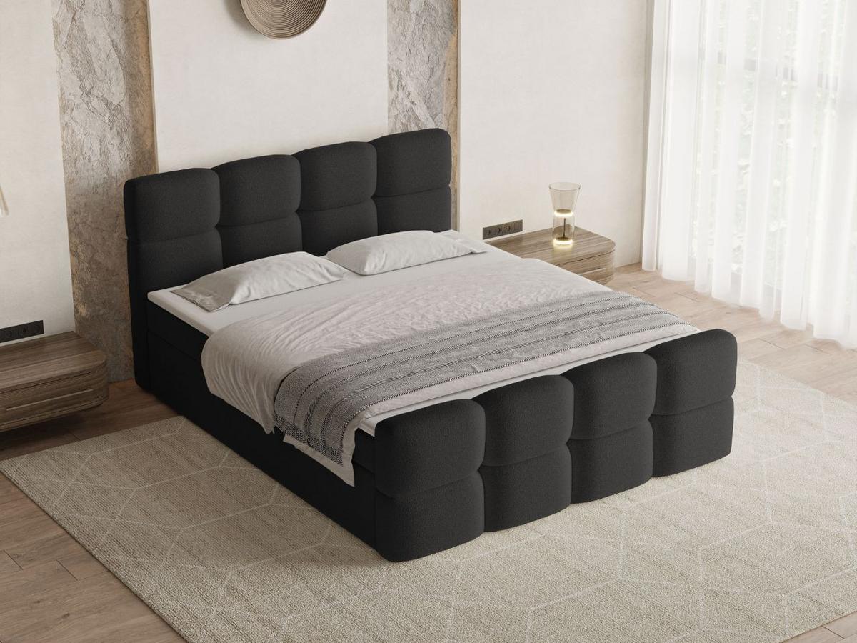 BOXBETT Rivon 160x200 Bouclé-Stoff Schwarz - Schwarz, Holz/Textil (160/200cm) - Graingold