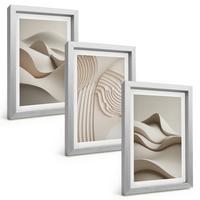 BILDER SET 3er Set - 20x30 cm Silberner Rahmen - Abstrakte beige Wellen - Silberfarben, Kunststoff (20/30cm) - TULUP