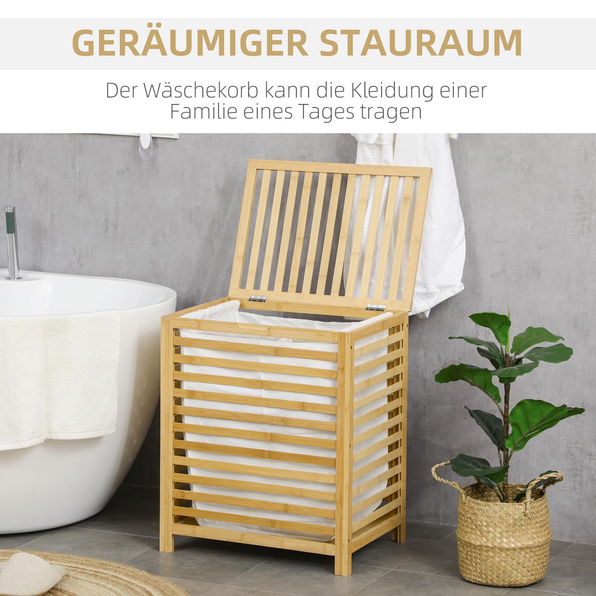 WÄSCHEKORB, Bambus, Vliesstoff Naturholz - Naturfarben, Naturmaterialien (36/60/50cm) - HOMCOM