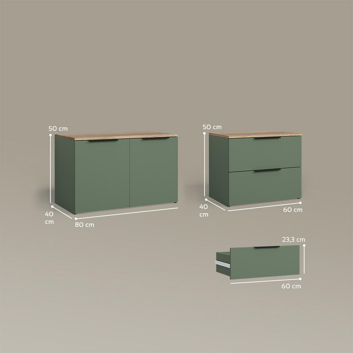 WOHNWAND Piave Grün 3 Teile - Grün, Holzwerkstoff (80/50/40cm) - Livinity®