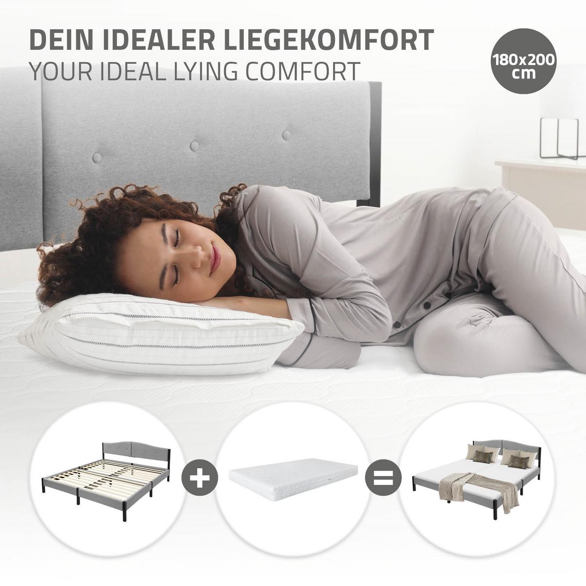 POLSTERBETT 180x200 cm Grau mit Lattenrost und Leinenstoff - Grau, Holzwerkstoff/Textil (180/200cm) - ML-DESIGN