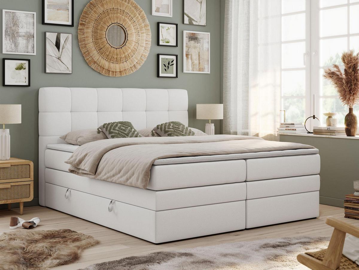 BOXSPRINGBETT LUKA KING 120/200 Weiß Kunstleder - H3 - Weiß, Holz/Textil (120/200cm) - MKS