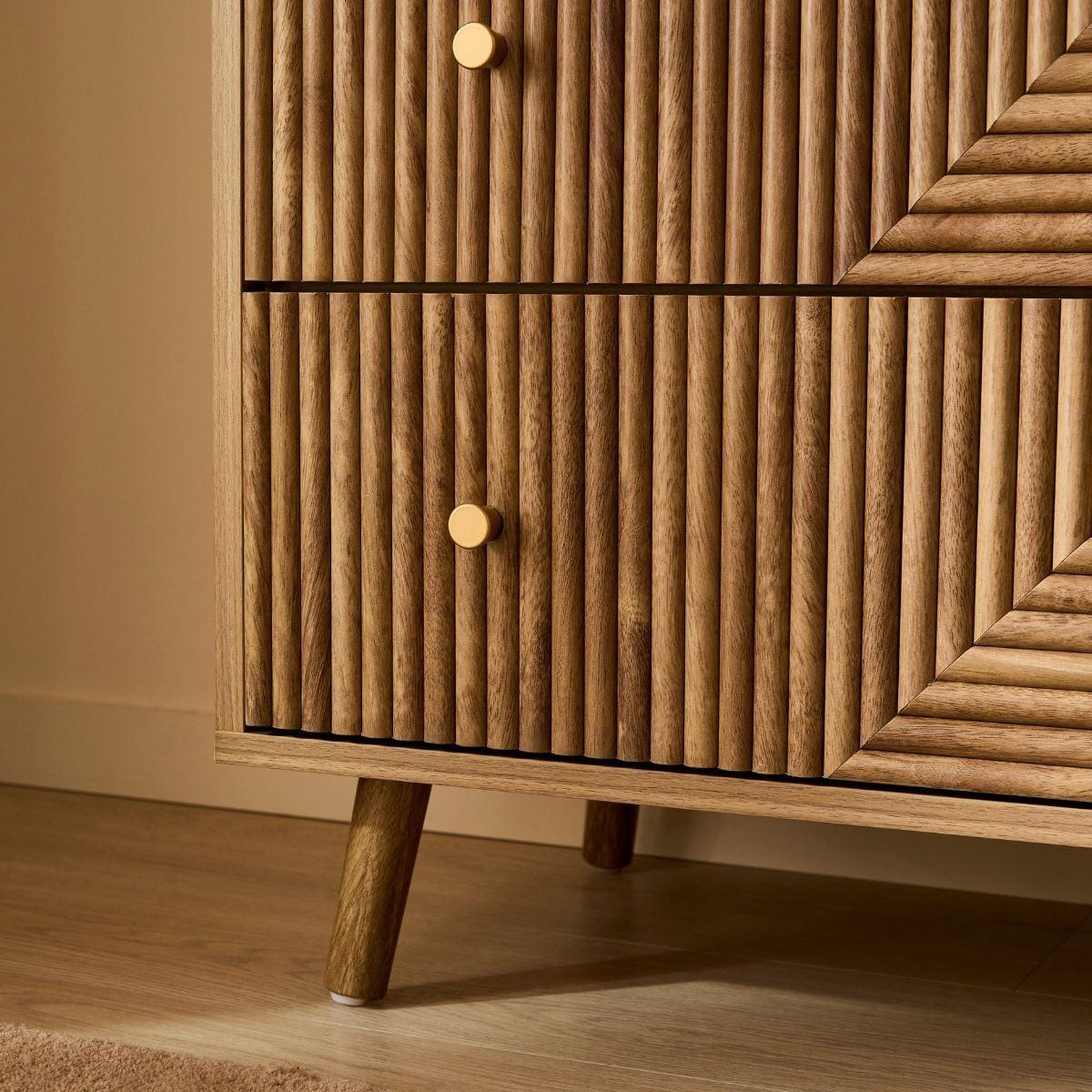 KOMMODE mit 3 Schubladen und Lamellenfronten - Eden 80/40/75 cm - Eschefarben, Holzwerkstoff (40/75/48cm) - Calicosy