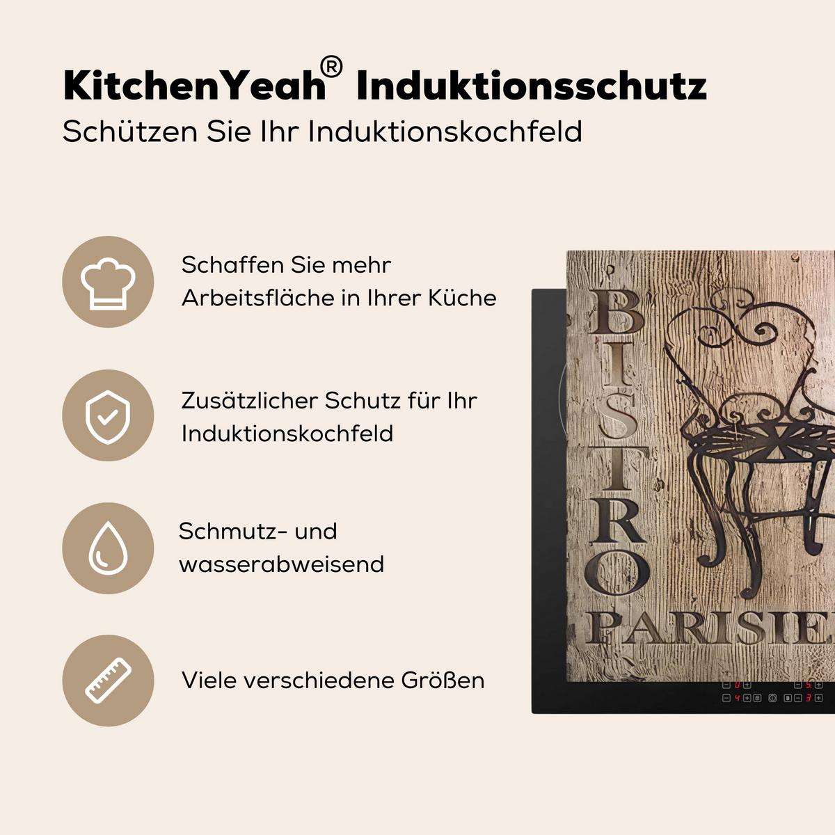HERDABDECKPLATTE Bistro Parisien - Café - Kaffee - Jahrgang Ceranfeldabdeckung 85x52 cm - Cappuccino, Kunststoff (85/52/0.2cm) - MuchoWow