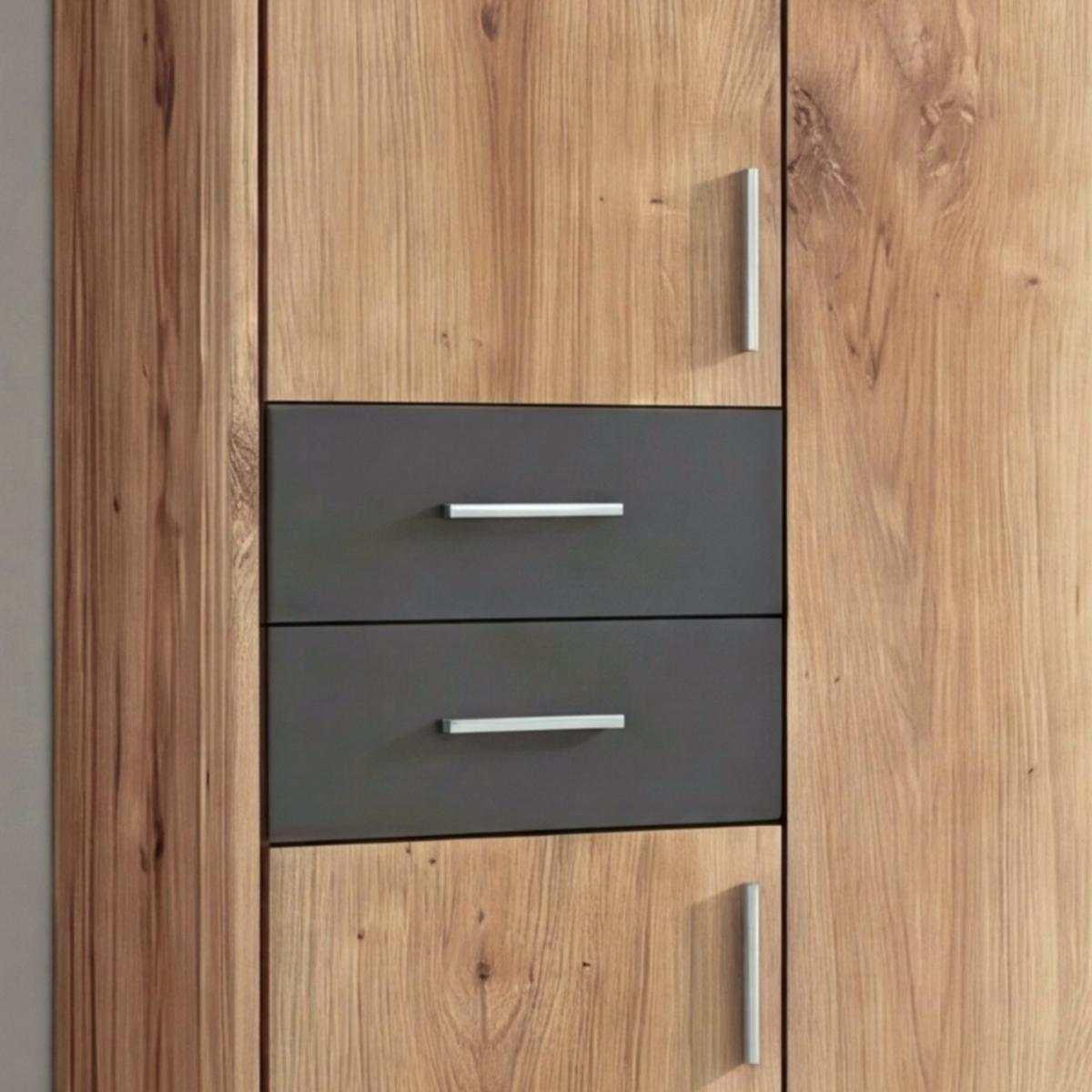 DREHTÜRENSCHRANK B228/H210/T58 cm in Eiche Dekor mit Absetzungen in Grafit, Kleiderschrank mit Passepartout & 1 Spiegeltür & Schubkästen / 22570 - Eichefarben/Silberfarben, Holzwerkstoff/Kunststoff (228/210/58cm) - luma-home