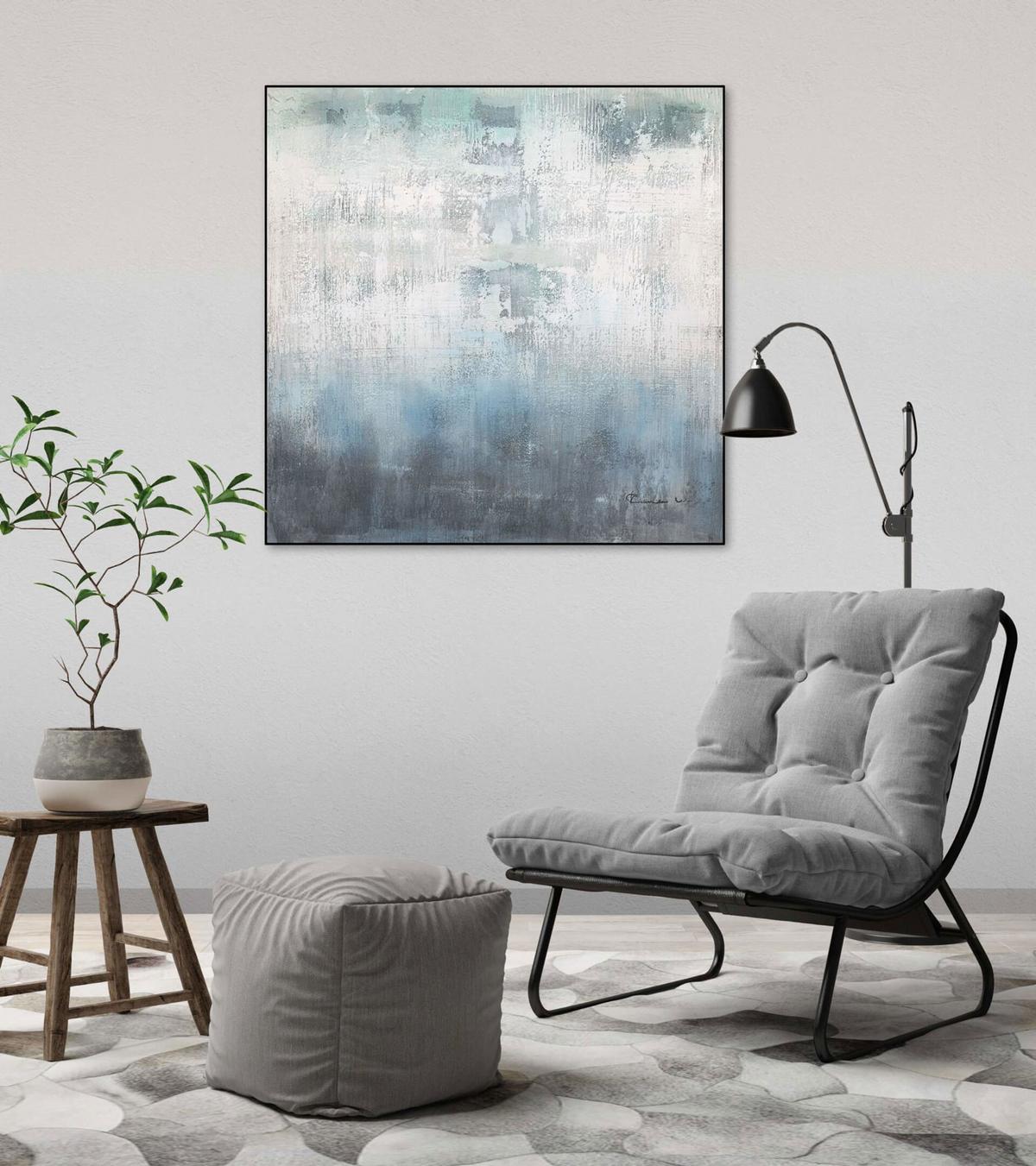 ACRYLBILD HANDGEMALT 80/80 cm - Blau/Weiß, Holz/Textil (80/80cm) - KUNSTLOFT