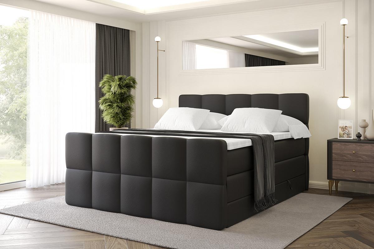 BOXSPRINGBETT mit Matratze und Lattenrost - LIRO-Z KING-120x200 - Schwarz Kunstleder - Schwarz, Holzwerkstoff (120/200cm) - ALTDECOR
