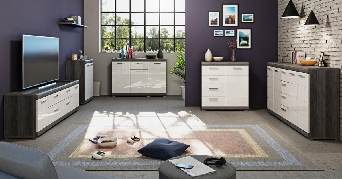 KOMMODE weiß Hochglanz, Rauchsilber grau 60 x 85 cm, 2-türig - Weiß Hochglanz/Silberfarben, Holzwerkstoff/Kunststoff (60/85/37cm) - Inn.Furn
