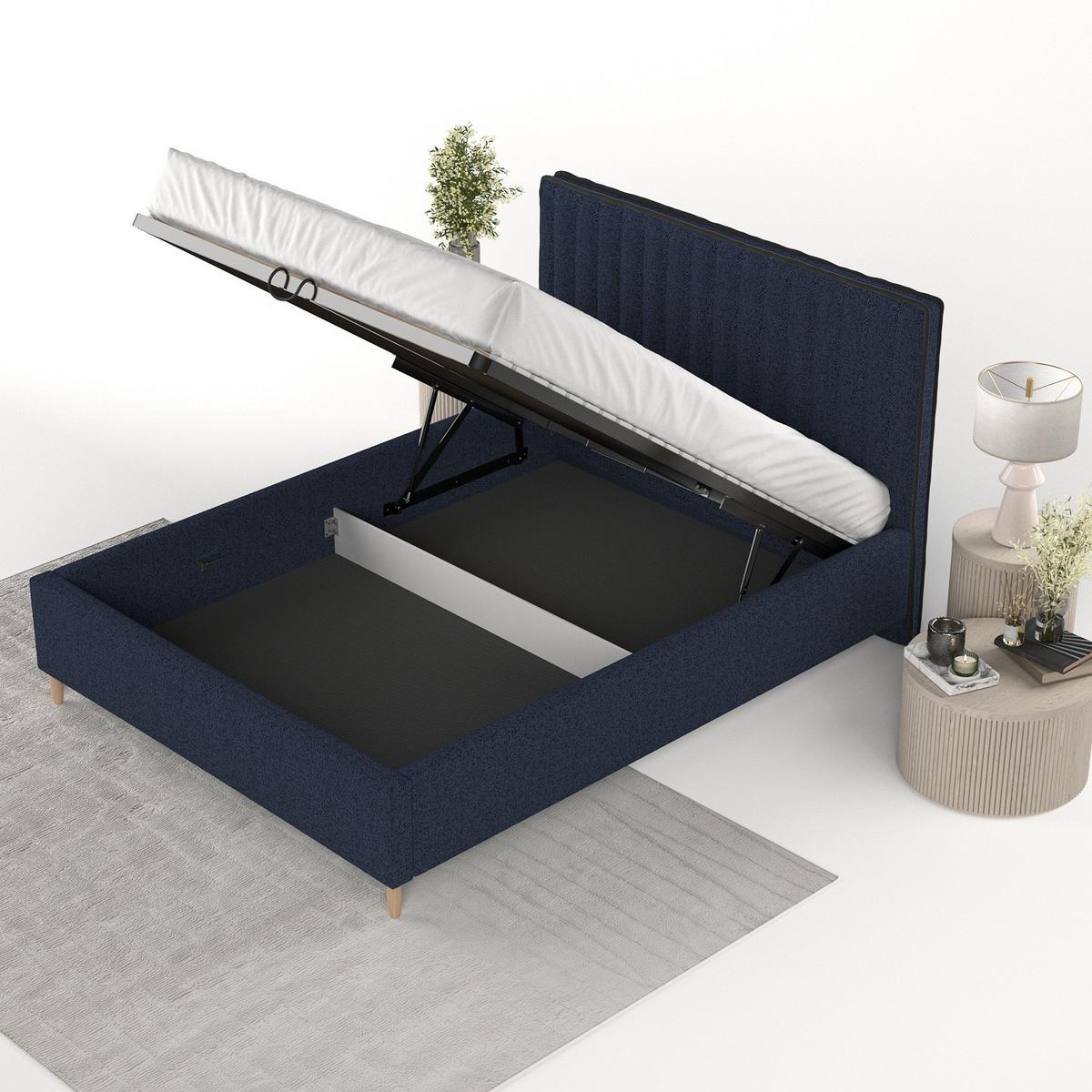 POLSTERBETT Aria 120/200 cm Marineblau im Riva Stoff - Naturfarben/Dunkelblau, Holz/Holzwerkstoff (120/200cm) - AltaBeds