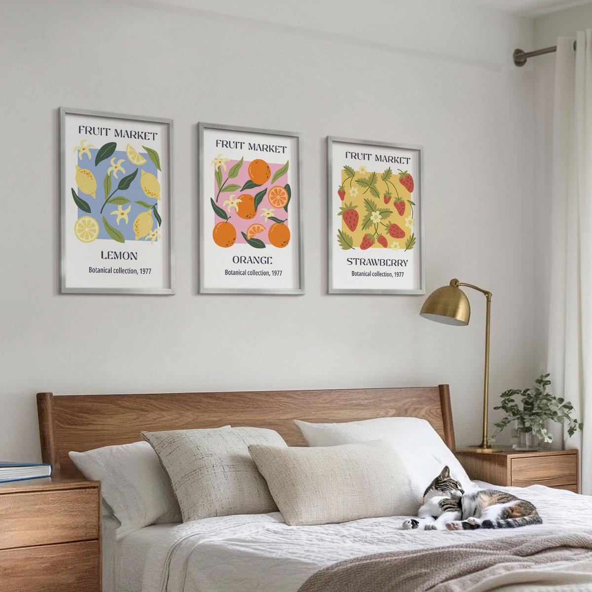BILDER SET 3er Set - 40x60 cm Silberner Rahmen - Fruchtposter Zitronen Erdbeeren - Silberfarben, Kunststoff (40/60cm) - TULUP
