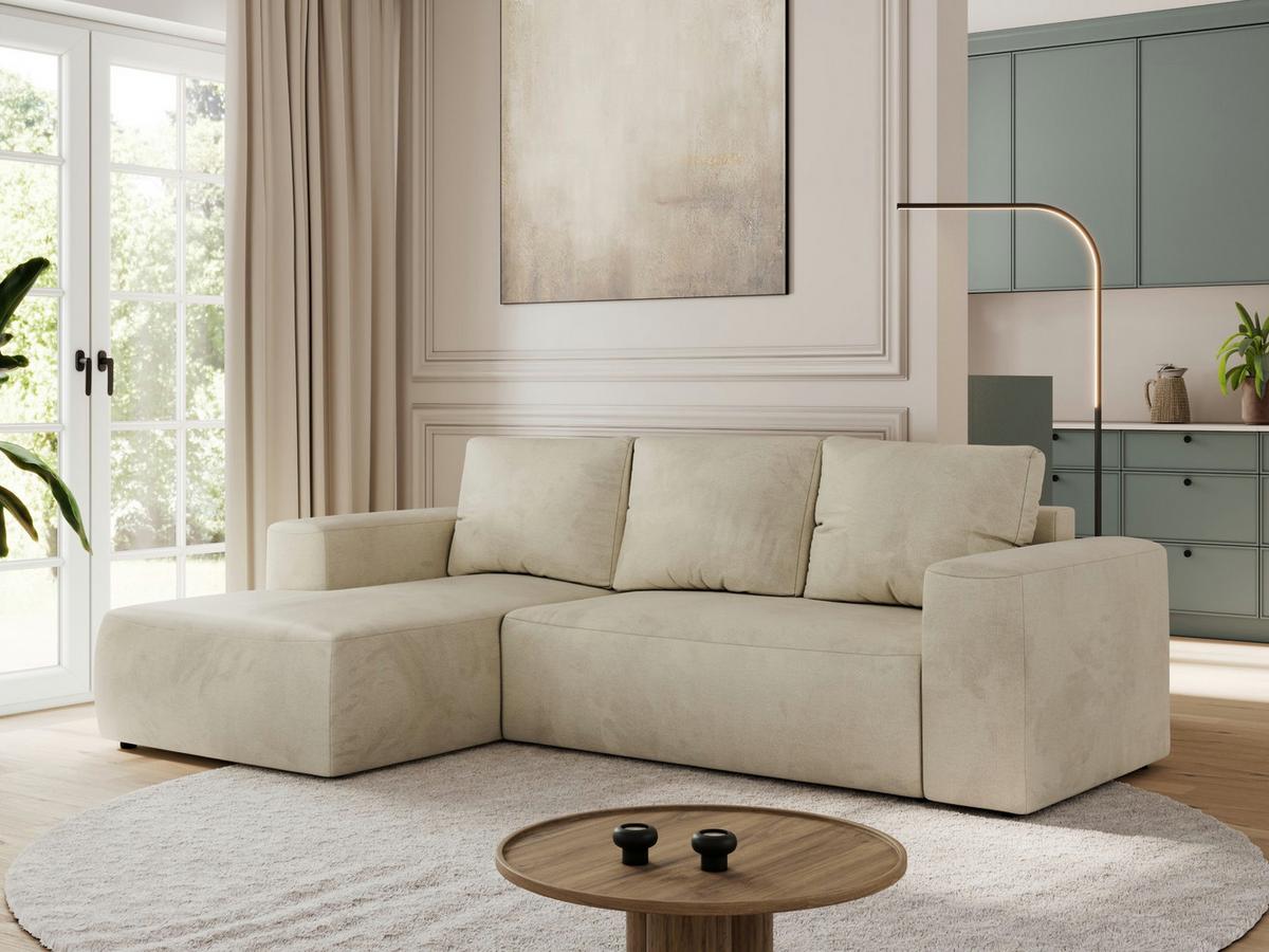 ECKSOFA TRENTINO L Beige Velvet - Links - Beige/Schwarz, Kunststoff/Textil (266/164cm) - MKS