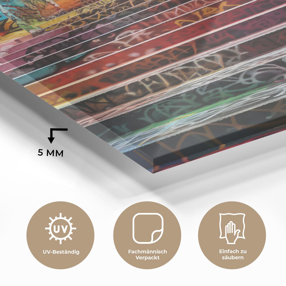 ACRYLGLASBILD Treppe - Graffiti - Farben - Kunst 80x120 cm - Multicolor, Glas (80/120cm) - MuchoWow