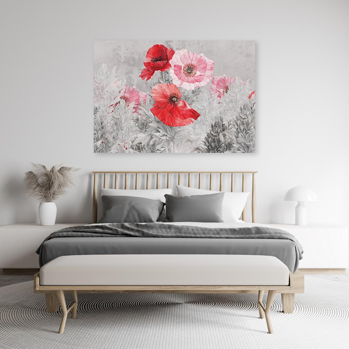 WANDBILD rote mohnblumen auf einer wiese - Rot, Textil (60/40cm) - Feeby