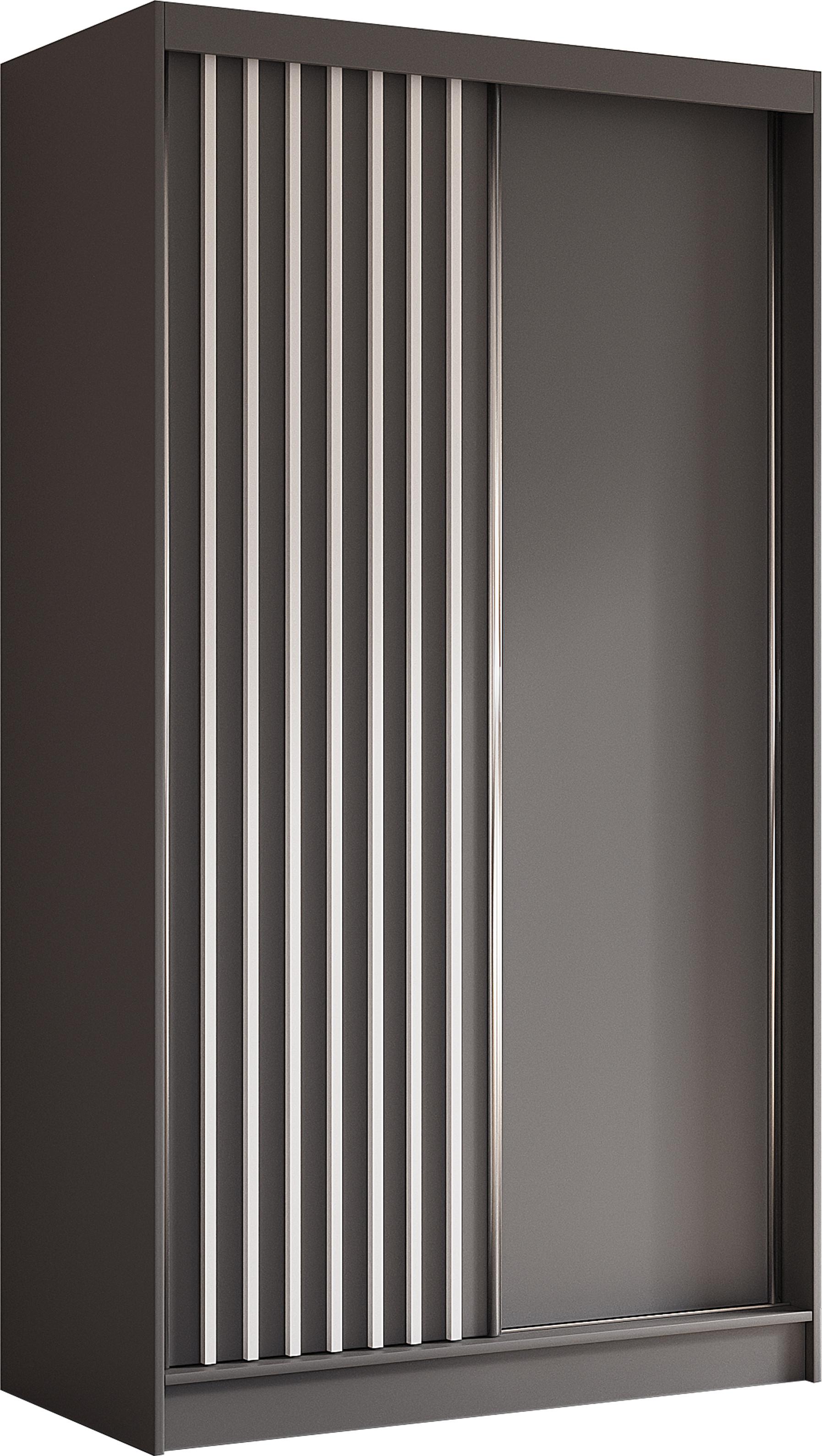SCHWEBETÜRENSCHRANK Cabinio Grau Weiß 120/216/61 cm – Modern, mit Lamellen - Weiß/Grau, Holzwerkstoff/Kunststoff (120/216.1/61cm) - AX Living
