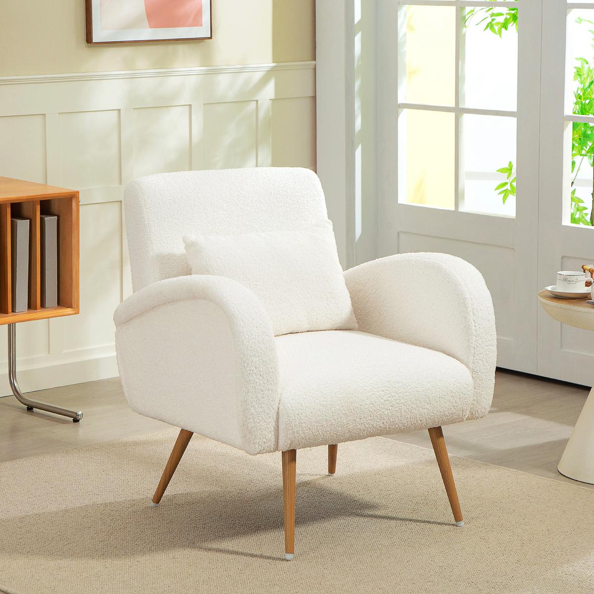 SESSEL gepolsterter Loungesessel mit Armlehnen, Lendenkissen, Metallbeine Creme - Creme, Textil (77/83/77cm) - HOMCOM